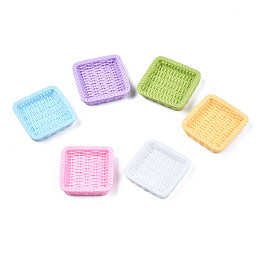 Honeyhandy Opaque Resin Decoden Cabochons, Imitation Square Ratten Basket, Mixed Color, 33x33x7.5mm