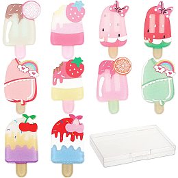 SUNNYCLUE 1 Box 30Pcs 10 Styles Ice Cream Cabochons Fruit Cabochon Sweet Dessert Food Cabochon Flatback Resin Button Slime Charms for Handcraft Accessories Decor Jewelry Making Scrapbooking Phone Case