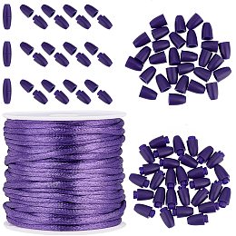 PandaHall Elite Break Away Clasp Buckle, 30 Set Purple 24mm Breakaway Safety Clasps Plastic Barrel Connectors with Nylon String Cords for Lanyard Necklace Jewelry DIY Gift Fixed Connection