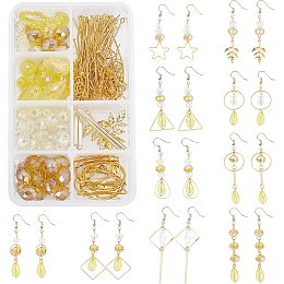 SUNNYCLUE 1 Box DIY 10 Pairs Yellow Glass Beads Dangle Earring Kits Electroplate Glass Beads 5 Style Brass Linking Rings & Earring Hooks for Women DIY Earring Dangle Jewellery Making