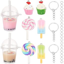 SUNNYCLUE DIY 36PCS Milk Tea Key Chain Making Kit Rainbow Lollipop Resin Pendants with Split Key Rings & Split Rings for Earring Bracelet Necklace Key Chain Jewelry Crafts Making