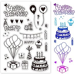 GLOBLELAND Happy Birthday Clear Stamps Silicone Stamp Cards Birthday Cake Banner Balloon Gift Clear Stamps for Card Making Decoration and DIY Scrapbooking