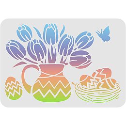 FINGERINSPIRE Happy Easter Drawing Painting Stencils (11.6x8.3inch) Easter Theme Templates Decoration Tulip Stencils Butterfly Drawing Stencil for Painting on Wood, Floor, Wall and Fabric