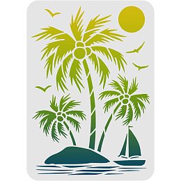 FINGERINSPIRE Palm Trees Stencils 11.7x8.3 inch A4 Plastic Island Sailboat Drawing Painting Stencils Sun Geese Pattern Wall Stencils Reusable Stencils for Painting on Wood, Floor, Wall and Tile