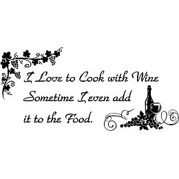 ARRICRAFT Kitchen Wall Sticker I Love to Cook with Wine Interesting Quotes Wall Decals Grapevine Wine Bottle Wall Art for Kitchen Dining Room Home Decor 14"x21"