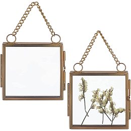 OLYCRAFT 2pcs Wall Hanging Mini Photo Frames Double Glass Picture Frame with Chain Folding Frame DIY Vintage Artwork Display Frames for Pressed Flowers Pictures Home Wall Decor 6x6cm/2.4x2.4inch