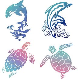 GORGECRAFT 8PCS 6.3" Dolphins Turtles Sea Animals Window Decals Static Stained Glass Sliding Door Sticker Clings Anti-Collision Vinyl Film Bedroom Alert Decals for Prevent Stop Birds Dogs Pets Strikes