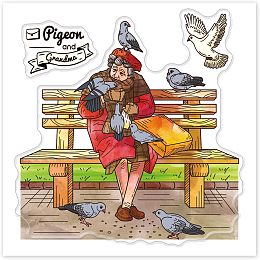 GLOBLELAND Grandma Feeds Pigeons Clear Stamps for DIY Scrapbooking Park Bench Silicone Clear Stamp Seals Transparent Stamps for Cards Making Photo Album Journal Home Decoration