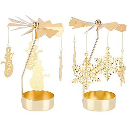 FINGERINSPIRE 2 Sets Rotating Candle Holders Snowflake Snowman Pendant Candle Holders Gold Metal Spinning Candle Holders Carousel Candle for Festival Christmas Valentine's Day Family Friend Gifts