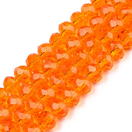 Glass Beads Strands, Faceted, Rondelle, Coral, 6x5mm, Hole: 1mm, about 85~88pcs/strand, 16.1~16.5 inch(41~42cm)