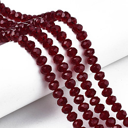 Honeyhandy Glass Beads Strands, Faceted, Rondelle, Dark Red, 8x6mm, Hole: 1mm, about 65~68pcs/strand, 15.7~16.1 inch(40~41cm)