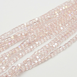 Honeyhandy Electroplate Glass Beads Strands, AB Color Plated, Faceted, Cube, Pink, 3x3x3mm, Hole: 1mm