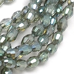 Honeyhandy Electroplate Glass Beads Strands, Full Rainbow Plated, Faceted, Oval, Light Grey, 6x4mm, Hole: 1mm, about 72pcs/strand, 16 inch