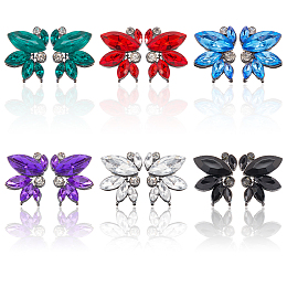 ANATTASOUL 6 Pairs 6 Colors Sparkling Rhinestone Stud Earrings with Alloy Pins, Flower, Mixed Color, 21x16mm, 1 pair/color