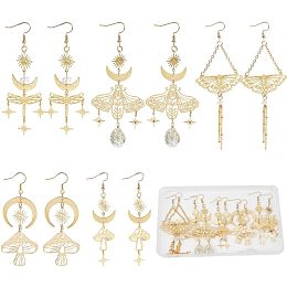 SUNNYCLUE 1 Box 5 Style Star Moon Earring Set Long Dangle Earrings Gold Earring Sets Moon Earrings Bulk Tarot Magic Energy Hollow Fashion Dangle Earrings for Women New Year Party Decor