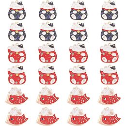 Arricraft 24 Pcs Lucky Cat Charms Pendants, 3 Styles Alloy Enamel Animal Pendants Mixed Color Light Gold Fish with Cat Charms for DIY Necklace Bangle Bracelet