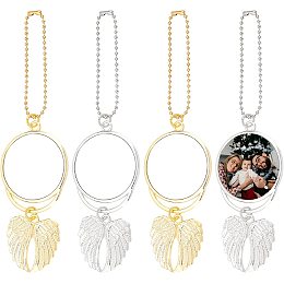 CHGCRAFT 4 Sets 2 Colors Photo Rearview Mirror Car Charm Angel Wing Pendant Alloy Photo Frame Locket with Chain for Car Automobiles Home Window Decor, Platinum and Golden, Tray: 46mm