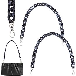 PandaHall Elite 2pcs Acrylic Curb Chains Bag Handles, 24 Inch Black Imitation Gemstone Bag Chains Bag Strap Replacement with Silver Swivel Clasps for Handbag Purse Clutch Wallet Bag Decoration