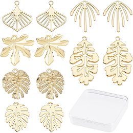 SUNNYCLUE 1 Box 36Pcs 6 Style Hollow Leaf Charm Palm Leaves Maple Monstera Double Sided Leaf Charms for Jewelry Making Charm Tropical Jungle Theme Plant Earring Findings Necklace Adult Women Craft