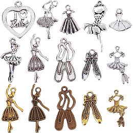 SUNNYCLUE 1 Box 84Pcs Ballerina Charms Ballet Dancer Charm Tibetan Style Ballet Shoe Hollow Heart Charm I Love Ballet Bowknot Dress Charms for Jewelry Making Charm Earrings Necklace Bracelet Supplies