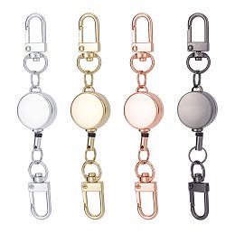 SUNNYCLUE 4Pcs 4 Colors Heavy Duty Alloy Retractable Keychain Clasps, Retractable ID Badge Key Reel Holder, with Double Swivel Clasps, DIY Keychain Making Supplies, Mixed Color, 115mm, 1pc/color