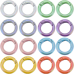 SUNNYCLUE 16Pcs 8 Colors Zinc Alloy Spring Gate Rings, Round Ring, Mixed Color, 7 Gauge, 20x3.5mm, 2pcs/color