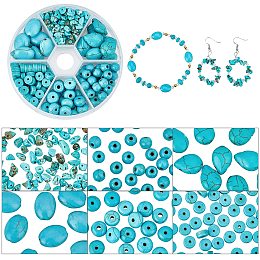 arricraft About 250 Pcs 6 Styles Turquoise Beads, Oval Round Disc Rondelle Chhip Teardrop Heishi Beads Irregular Loose Stone Beads for Bracelet Necklace Jewelry Making ( Hole: 1mm )