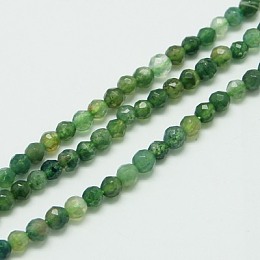 Honeyhandy Natural Moss Agate Beads Strands, Faceted, Round, 3mm, Hole: 0.7mm, about 123~130pcs/ strand, 15.7 inch