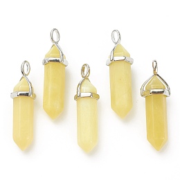 Honeyhandy Natural Peridot Pendants, with Platinum Tone Brass Findings, Bullet, 39.5x12x11.5mm, Hole: 4.5x2.8mm