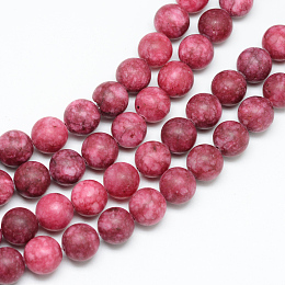 Honeyhandy Natural White Jade Bead Strands, Dyed, Frosted, Round, Indian Red, 8~9mm, Hole: 1mm, about 46~48pcs/strand, 14.9 inch