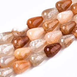 Honeyhandy Natural Crackle Agate Beads Strands, Teardrop, Sandy Brown, 14x9.5mm, Hole: 1.2mm, about 28pcs/strand, 15.55 inch(39.5cm)