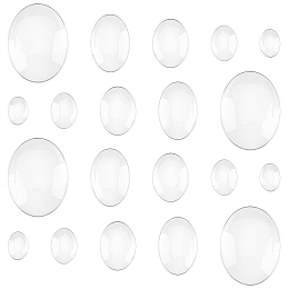 PandaHall Elite 5 Sizes Oval Cabochons, 100pcs Clear Glass Tiles Flatback Round Cabochons Dome Cameo Beads Crystal Embellishments for Photo Pendant Earring Necklace Jewellery Making, 14/18/25/30/40mm