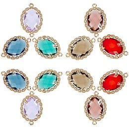 SUNNYCLUE 1 Box 6 Colors Transparent Glass Links Connectors Oval Crystal Rhinestone Pendants Alloy Faceted Charm with Double Loop Jewellery Findings for Women DIY Earring Necklace Bracelet Making