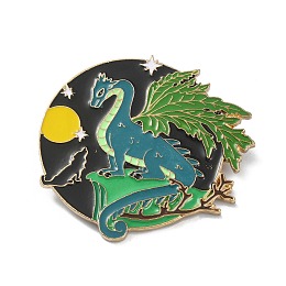 Honeyhandy Alloy Brooches, Enamel Pins, Dragon, Dark Cyan, 45.5x53.5x7.7mm