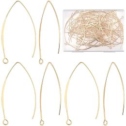 CREATCABIN 80Pcs Long V Shape Ear Wire Marquise Earring Hooks 18K Gold Plated Brass Drop Earring Hooks Dangle Earwire Connector with Loop for DIY Earring Findings Making Accessories 43mm