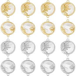 DICOSMETIC 8Pcs 2 Colors Flat Round Sun Charms Sun Themed Connector Charms with White Shell Sunburst Pendants Brass Jewelry Components for Jewelry Making Supplies, Hole: 1.2~1.4mm