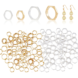 SUPERFINDINGS 80Pcs 4 Style Brass Bead Frames Hexagon Frame Connectors Double Hole Geometric Bead Frames Hollow Metal Bead Frame for Necklace Bracelet Making