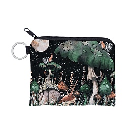 Honeyhandy Polyester Zip Pouches, Change Purse, Rectangle with Mushroom Pattern, Black, 9.3x11.3cm