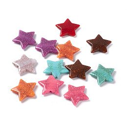 Honeyhandy Crackle Opaque Acrylic Beads, Imitation Turquoise, Star, Mixed Color, 28x31.5x6mm, Hole: 3mm, about 187pcs/500g