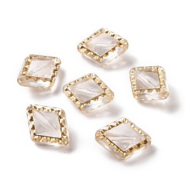 Honeyhandy Transparent Acrylic Beads, Golden Metal Enlaced, Rhombus, Clear, 18x14.3x9mm, Hole: 1.5mm, about 530pcs/500g