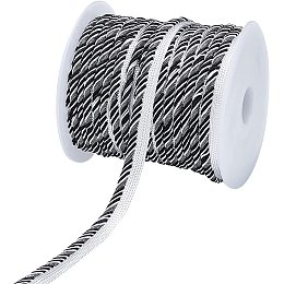 AHANDMAKER 20 Yards 10 mm Black/Silver Twisted Lip Cord Trim Piping Trim with Cord, Cord-Edge Piping Trim, for Sewing Clothing Pillows Lamps Draperies