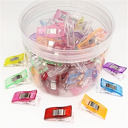 Honeyhandy Transparent Plastic Patchwork Clip, Positioning Clamp, Sewing Quilt Clip, Mixed Color, 27x10x9mm, 50pcs/box