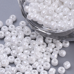 Honeyhandy Baking Paint Glass Seed Beads, Round, White, 3x1.5~3mm, Hole: 1mm, about 10000pcs/bag, about 450g/bag