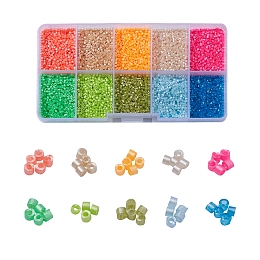 ARRICRAFT 8000Pcs 10 Colors Fluorescent Color Glass Bugle Beads, Seed Beads, Baking Paint, Round Hole, Mixed Color, 1.5~2x1~2mm, Hole: 0.8mm, 1000pcs/color