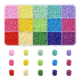 Honeyhandy 195G 15 Color 8/0 Baking Paint Glass Seed Beads, Round Hole, Round, Mixed Color, 3~3.5x2mm, Hole: 1~1.2mm, 13g/color