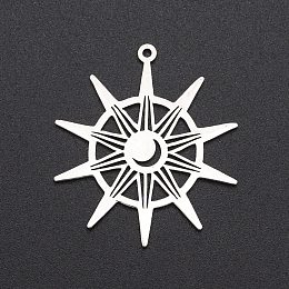 Honeyhandy 201 Stainless Steel Pendants, Laser Cut, Sun with Moon, Stainless Steel Color, 33.5x30x1mm, Hole: 1.4mm