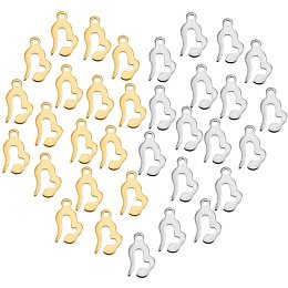 UNICRAFTALE 40pcs 2 Colors Open Heart Pendants Stainless Steel Heart Charms Metal Hypoallergenic Pendant Valentine's Day for DIY Jewelry Making 1mm Hole