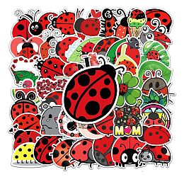 Honeyhandy PVC Adhesive Stickers, for Suitcase, Skateboard, Refrigerator, Helmet, Mobile Phone Shell, Ladybug Pattern, 5.5~8.5x5.5~8.5cm, 50pcs/bag