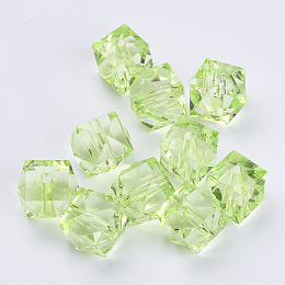 Honeyhandy Transparent Acrylic Beads, Faceted, Cube, Lawn Green, 8x8x7.5mm, Hole: 1.4mm, about 1730pcs/500g