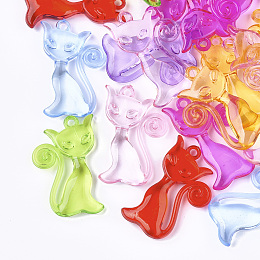 Honeyhandy Transparent Acrylic Kitten Pendants, Cartoon Cat Shape, Mixed Color, 41x26x6.5mm, Hole: 2.5mm, about 184pcs/500g